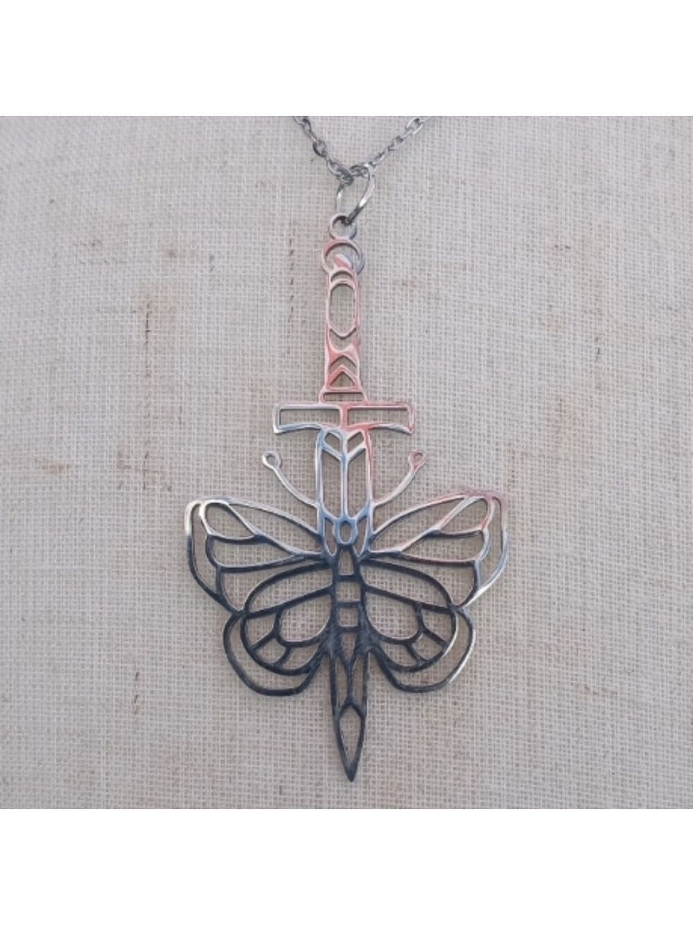 ❤️ 2/$20 Dagger Butterfly Grunge Y2k Alt Stainless Steel Necklace NWT Handmade